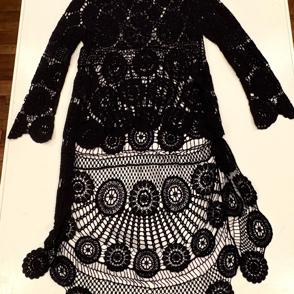 A.Z.I Black Crochet High Low Tunic